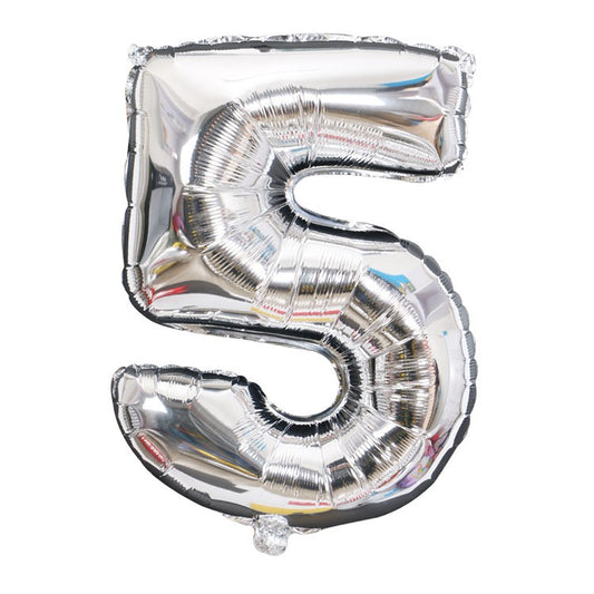 Balon din Folie Klevo, Cifra 5, 81 cm, Pentru Aer sau Heliu, Bulk, Argintiu