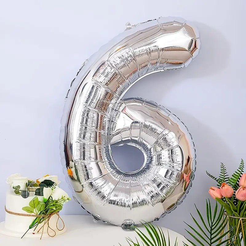 Balon din Folie Klevo, Cifra 6, 81 cm, Pentru Aer sau Heliu, Bulk, Argintiu