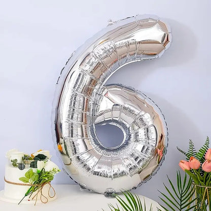 Balon din Folie Klevo, Cifra 6, 81 cm, Pentru Aer sau Heliu, Bulk, Argintiu