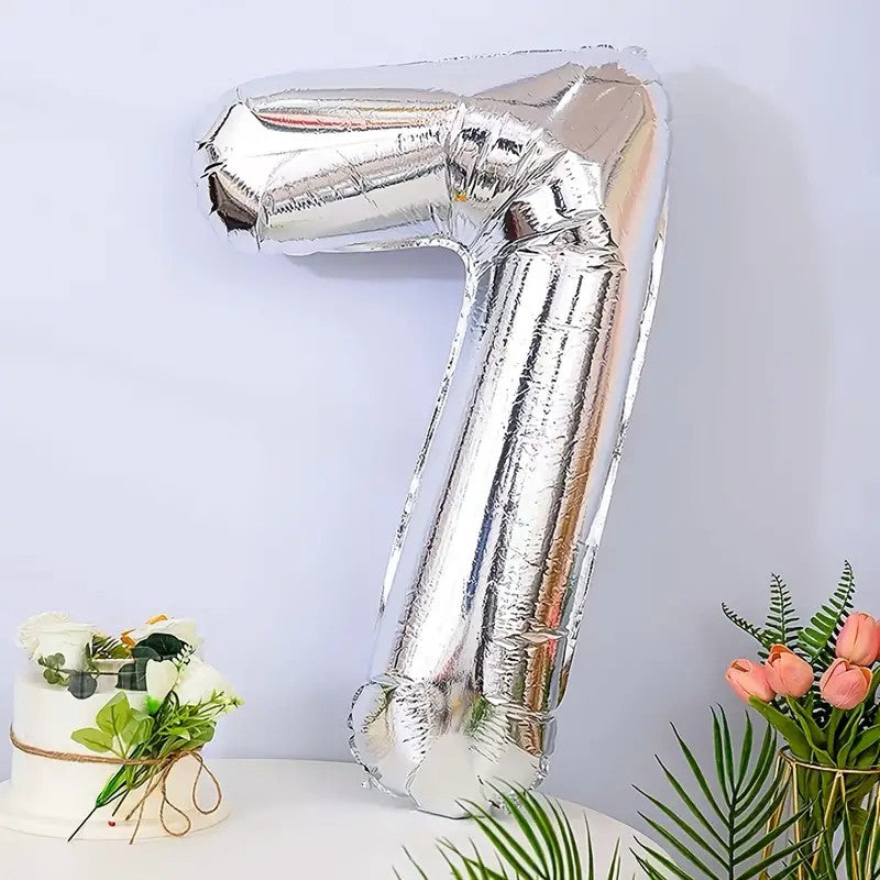 Balon din Folie Klevo, Cifra 7, 81 cm, Pentru Aer sau Heliu, Bulk, Argintiu