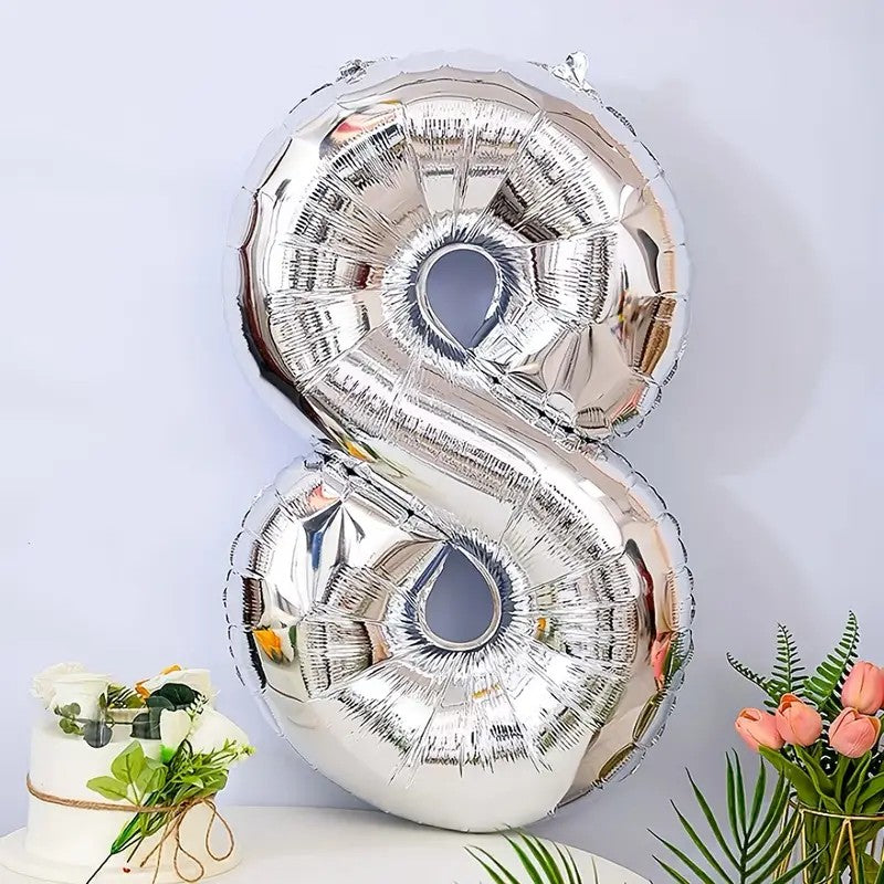 Balon din Folie Klevo, Cifra 8, 81 cm, Pentru Aer sau Heliu, Bulk, Argintiu