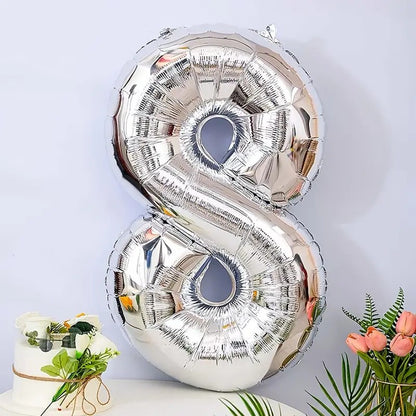 Balon din Folie Klevo, Cifra 8, 81 cm, Pentru Aer sau Heliu, Bulk, Argintiu