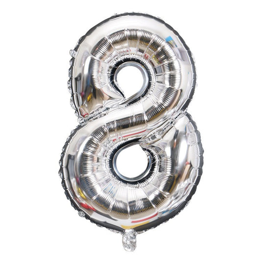 Balon din Folie Klevo, Cifra 8, 81 cm, Pentru Aer sau Heliu, Bulk, Argintiu