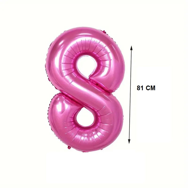Balon din Folie Klevo, Cifra 8, 81 cm, Pentru Aer sau Heliu, Bulk, Roz