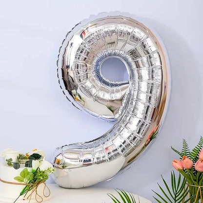 Balon din Folie Klevo, Cifra 9, 81 cm, Pentru Aer sau Heliu, Bulk, Argintiu