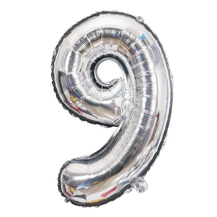 Balon din Folie Klevo, Cifra 9, 81 cm, Pentru Aer sau Heliu, Bulk, Argintiu