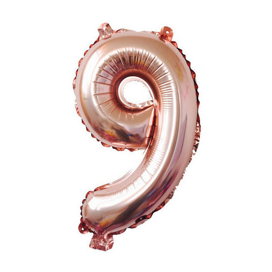 Balon din Folie Klevo, Cifra 9, 81 cm, Pentru Aer sau Heliu, Bulk, Roz Auriu
