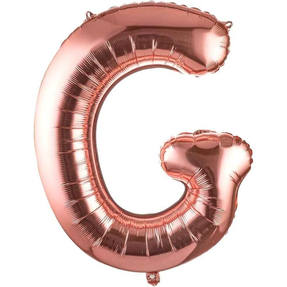 Balon Folie Metalizata Litera G, Klevo, 100 cm, Umflati cu Heliu sau Aer, Ambalaj Individual, Pai inclus, Rose Gold