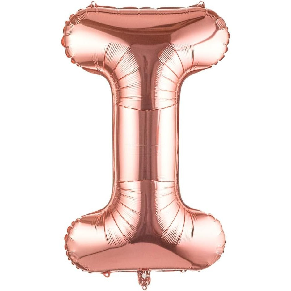 Balon Folie Metalizata Litera I, Klevo, 100 cm, Umflati cu Heliu sau Aer, Ambalaj Individual, Pai inclus, Rose Gold