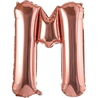 Balon Folie Metalizata Litera M, Klevo, 100 cm, Umflati cu Heliu sau Aer, Ambalaj Individual, Pai inclus, Rose Gold