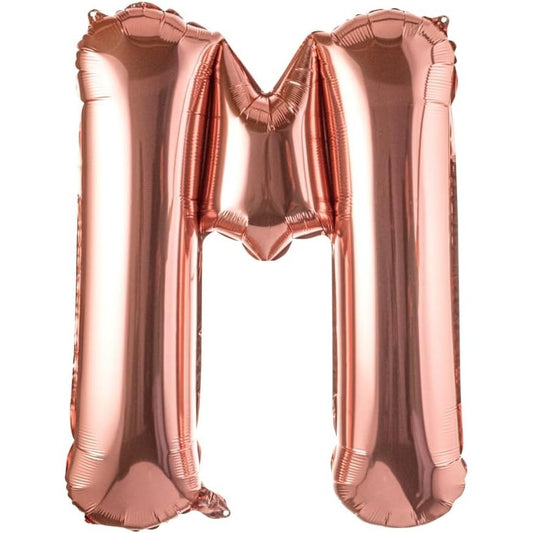 Balon Folie Metalizata Litera M, Klevo, 100 cm, Umflati cu Heliu sau Aer, Ambalaj Individual, Pai inclus, Rose Gold