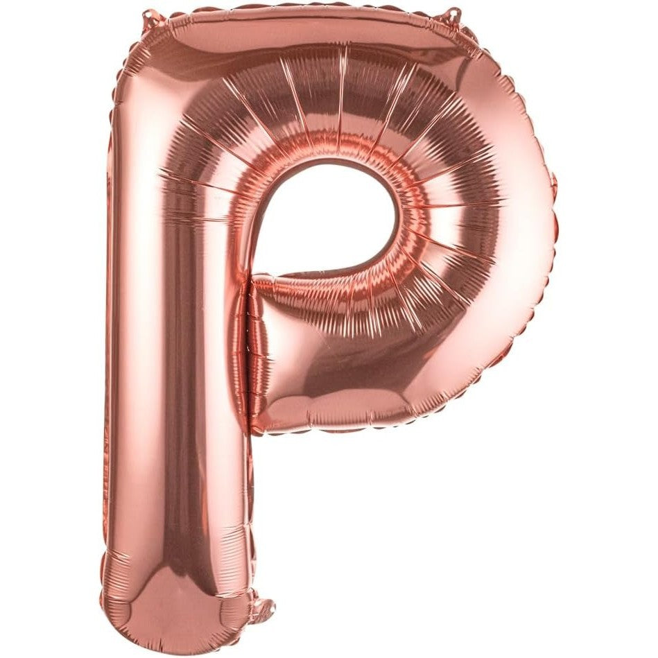 Balon Folie Metalizata Litera P, Klevo, 100 cm, Umflati cu Heliu sau Aer, Ambalaj Individual, Pai inclus, Rose Gold
