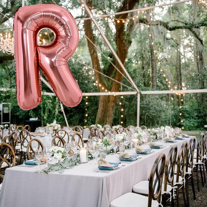 Balon Folie Metalizata Litera R, Klevo, 100 cm, Umflati cu Heliu sau Aer, Ambalaj Individual, Pai inclus, Rose Gold