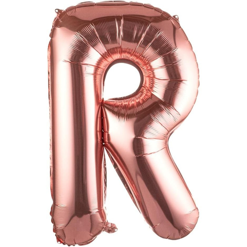 Balon Folie Metalizata Litera R, Klevo, 100 cm, Umflati cu Heliu sau Aer, Ambalaj Individual, Pai inclus, Rose Gold