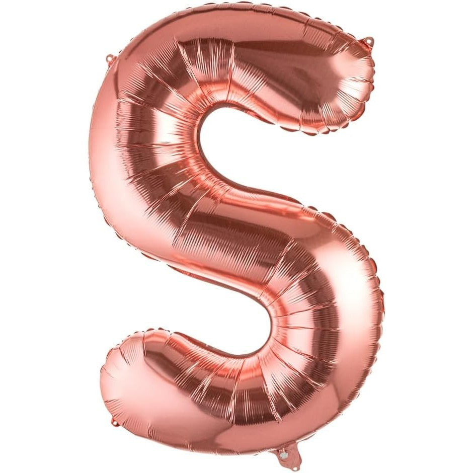 Balon Folie Metalizata Litera S, Klevo, 100 cm, Umflati cu Heliu sau Aer, Ambalaj Individual, Pai inclus, Rose Gold
