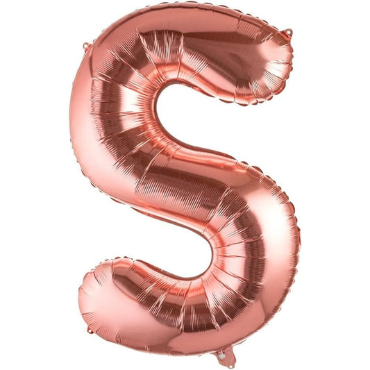 Balon Folie Metalizata Litera S, Klevo, 100 cm, Umflati cu Heliu sau Aer, Ambalaj Individual, Pai inclus, Rose Gold