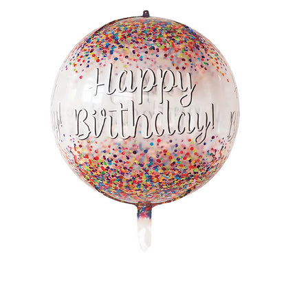 Balon din Folie Metalizata, Klevo, Figurina Rotunda 4D, Model Happy Birthday, Tema Aniversare, 24 x 63 cm, Ambalaj Individual, Pai inclus, Umflare cu Aer sau Heliu, Maro