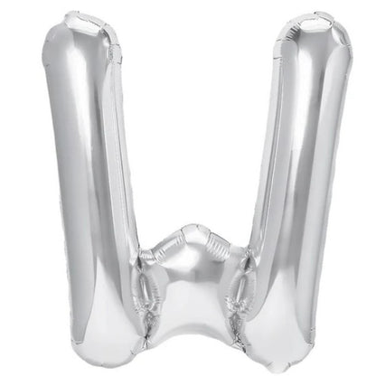 Balon Folie Metalizata Litera W, Klevo, 80 cm, Umflati cu Heliu sau Aer, Ambalaj Individual, Pai inclus, Argintiu
