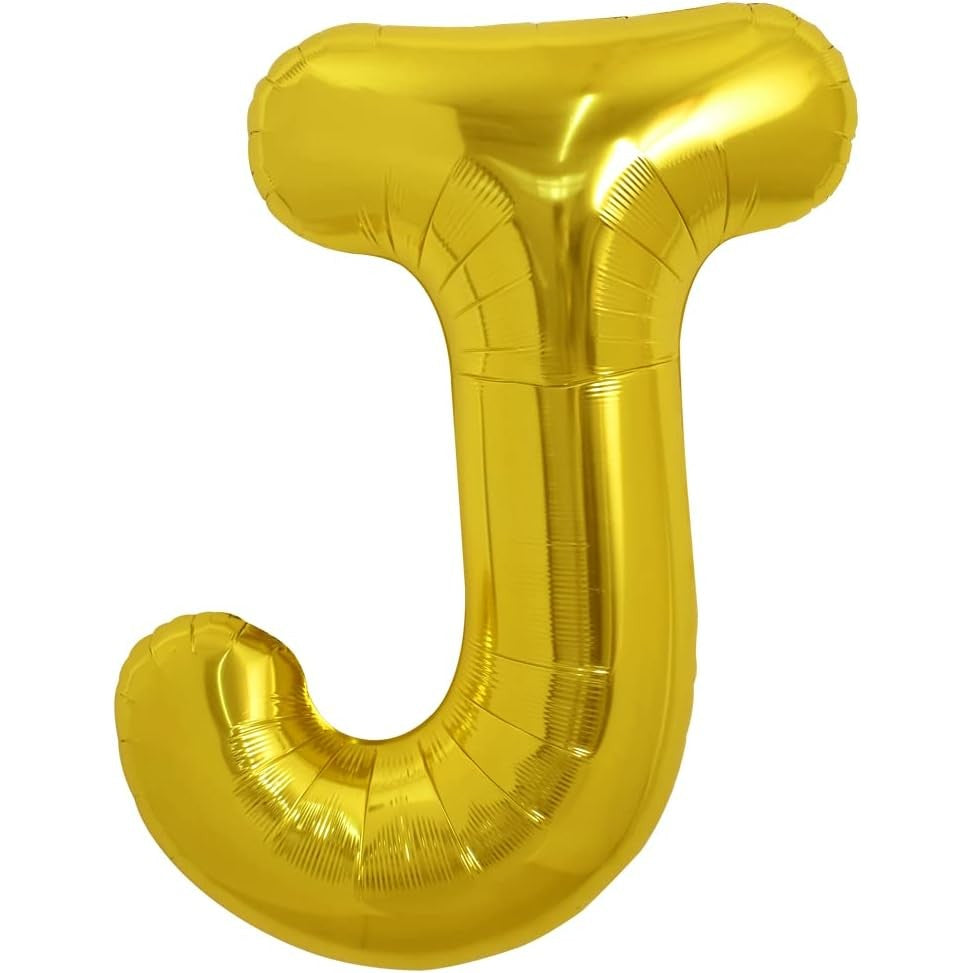Balon Folie Metalizata Litera J, Klevo, 80 cm, Umflati cu Heliu sau Aer, Ambalaj Individual, Pai inclus, Auriu