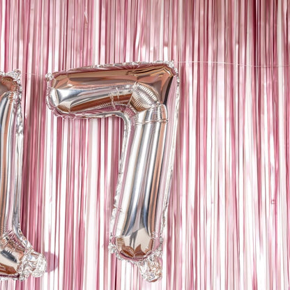 Balon din Folie Metalizata, Klevo, Figurina Cifra, Tema Aniversare 100 cm, Ambalaj Individual, Pai inclus, Umflare cu Aer sau Heliu, Argintiu, Cifra 7