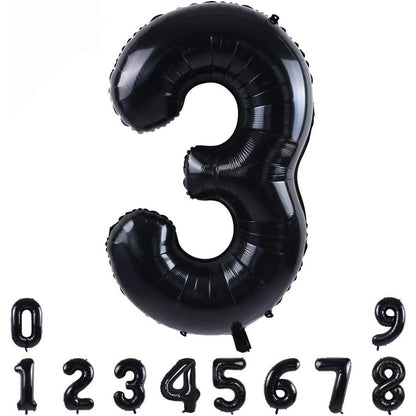 Balon din Folie Metalizata, Klevo, Figurina Cifra, Tema Aniversare 100 cm, Ambalaj Individual, Pai inclus, Umflare cu Aer sau Heliu, Negru, Cifra 3