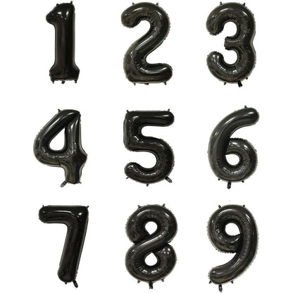 Balon din Folie Metalizata, Klevo, Figurina Cifra, Tema Aniversare 100 cm, Ambalaj Individual, Pai inclus, Umflare cu Aer sau Heliu, Negru, Cifra 4