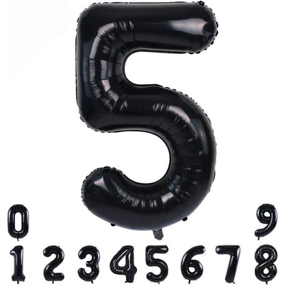 Balon din Folie Metalizata, Klevo, Figurina Cifra, Tema Aniversare 100 cm, Ambalaj Individual, Pai inclus, Umflare cu Aer sau Heliu, Negru, Cifra 5