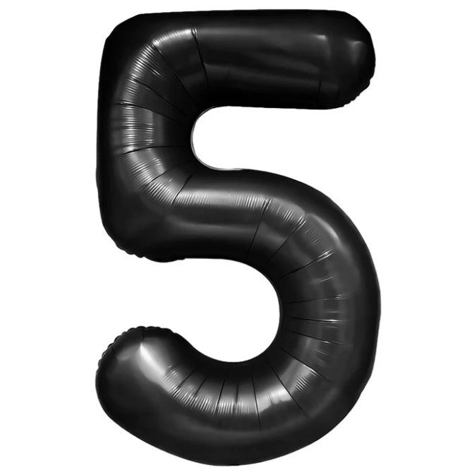 Balon din Folie Metalizata, Klevo, Figurina Cifra, Tema Aniversare 100 cm, Ambalaj Individual, Pai inclus, Umflare cu Aer sau Heliu, Negru, Cifra 5