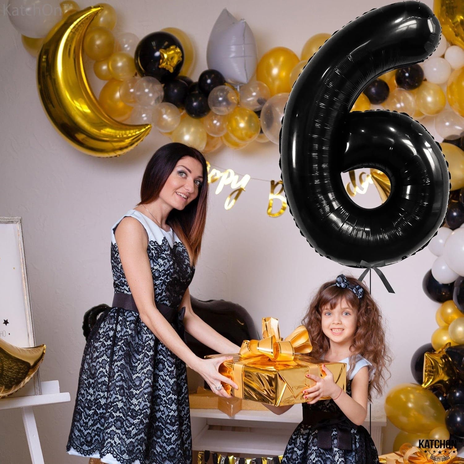 Balon din Folie Metalizata, Klevo, Figurina Cifra, Tema Aniversare 100 cm, Ambalaj Individual, Pai inclus, Umflare cu Aer sau Heliu, Negru, Cifra 6