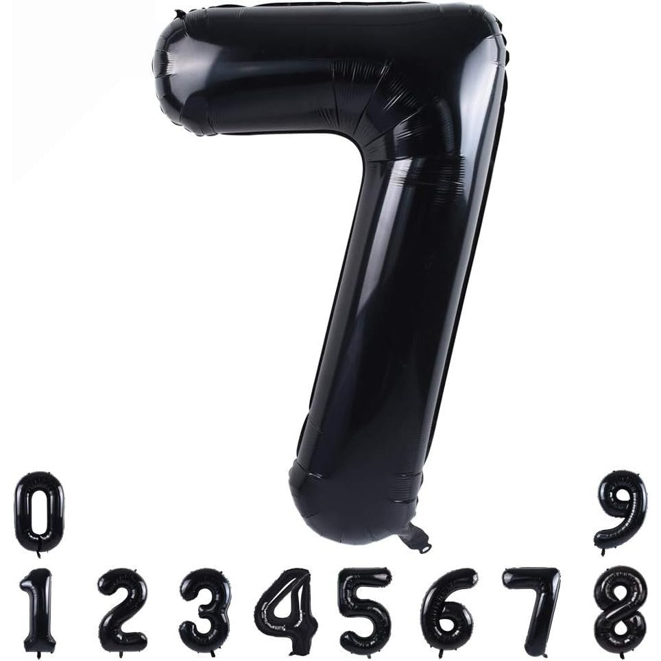 Balon din Folie Metalizata, Klevo, Figurina Cifra, Tema Aniversare 100 cm, Ambalaj Individual, Pai inclus, Umflare cu Aer sau Heliu, Negru, Cifra 7