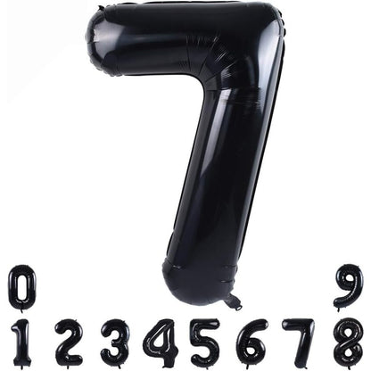 Balon din Folie Metalizata, Klevo, Figurina Cifra, Tema Aniversare 100 cm, Ambalaj Individual, Pai inclus, Umflare cu Aer sau Heliu, Negru, Cifra 7