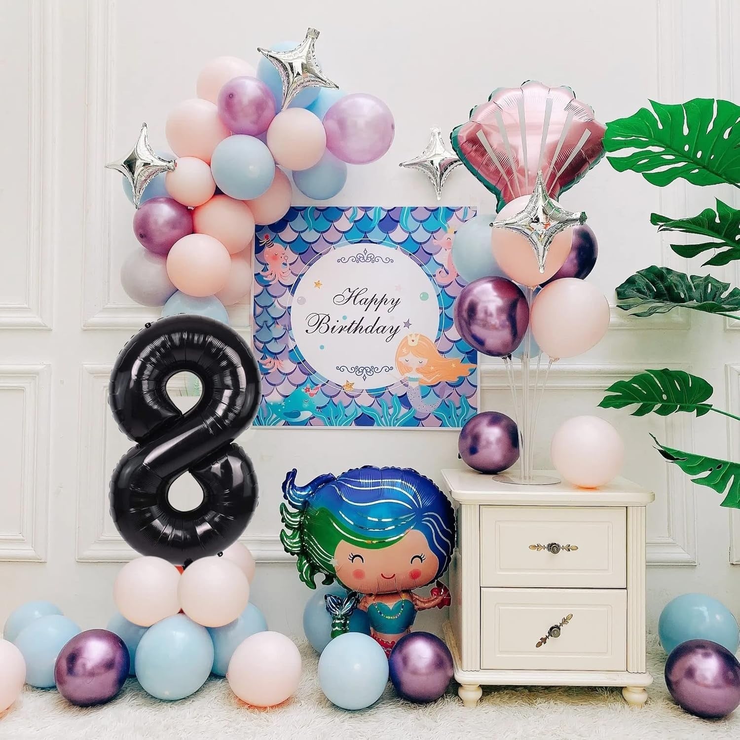 Balon din Folie Metalizata, Klevo, Figurina Cifra, Tema Aniversare 100 cm, Ambalaj Individual, Pai inclus, Umflare cu Aer sau Heliu, Negru, Cifra 8