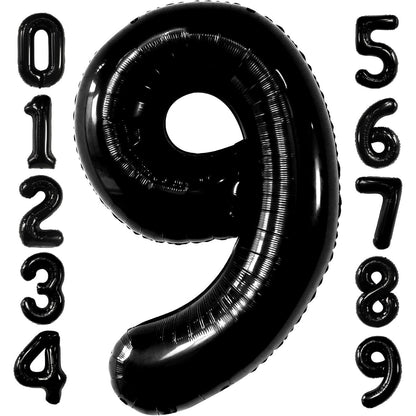 Balon din Folie Metalizata, Klevo, Figurina Cifra, Tema Aniversare 100 cm, Ambalaj Individual, Pai inclus, Umflare cu Aer sau Heliu, Negru, Cifra 9