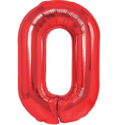 Balon din Folie Metalizata Klevo, Figurina Cifra, Tema Aniversare 100 cm, Ambalaj Individual, Pai inclus, Umflare cu Aer sau Heliu, Rosu, Cifra 0