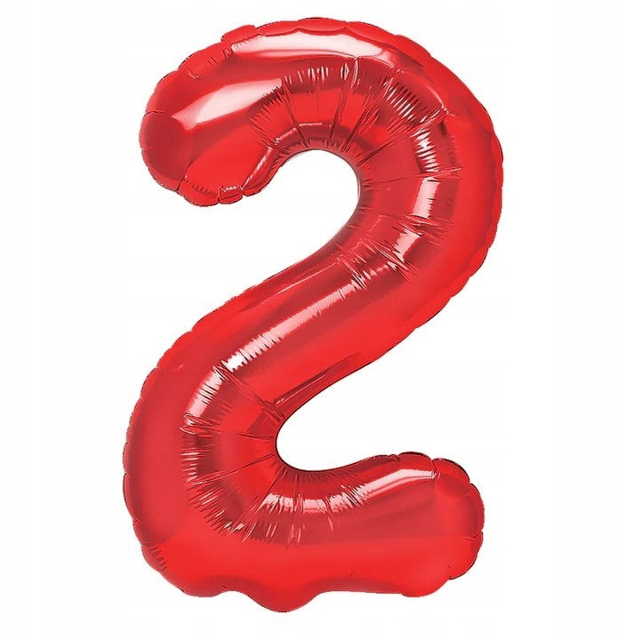 Balon din Folie Metalizata Klevo, Figurina Cifra, Tema Aniversare 100 cm, Ambalaj Individual, Pai inclus, Umflare cu Aer sau Heliu, Rosu, Cifra 2