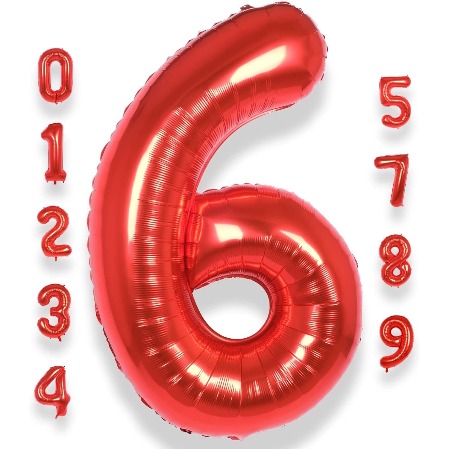 Balon din Folie Metalizata Klevo, Figurina Cifra, Tema Aniversare 100 cm, Ambalaj Individual, Pai inclus, Umflare cu Aer sau Heliu, Rosu, Cifra 6