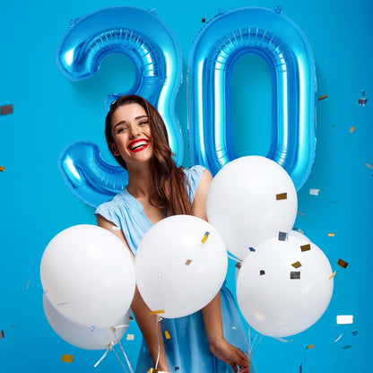 Balon din Folie Metalizata, Klevo, Figurina Cifra, Tema Aniversare 40 cm, Ambalaj Individual, Pai inclus, Umflare cu Aer sau Heliu, Albastru, Cifra 0