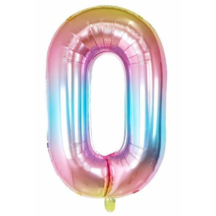 Balon din Folie Metalizata Klevo, Figurina Cifra, Tema Aniversare 40 cm, Ambalaj Individual, Pai inclus, Umflare cu Aer sau Heliu, Multicolor, Cifra 0