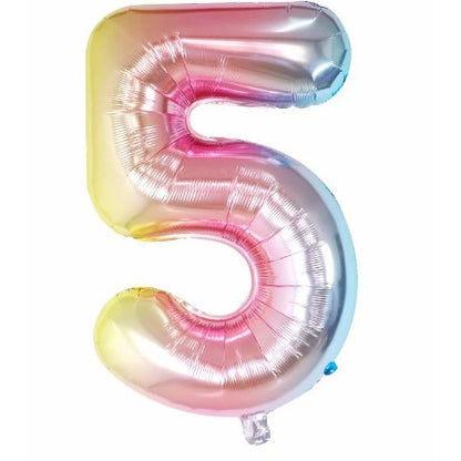 Balon din Folie Metalizata Klevo, Figurina Cifra, Tema Aniversare 40 cm, Ambalaj Individual, Pai inclus, Umflare cu Aer sau Heliu, Multicolor, Cifra 5