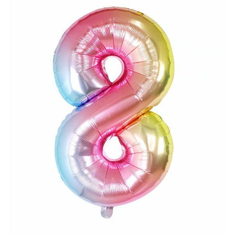 Balon din Folie Metalizata Klevo, Figurina Cifra, Tema Aniversare 40 cm, Ambalaj Individual, Pai inclus, Umflare cu Aer sau Heliu, Multicolor, Cifra 8