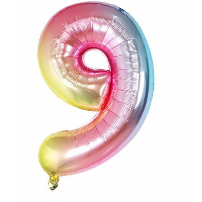 Balon din Folie Metalizata Klevo, Figurina Cifra, Tema Aniversare 40 cm, Ambalaj Individual, Pai inclus, Umflare cu Aer sau Heliu, Multicolor, Cifra 9