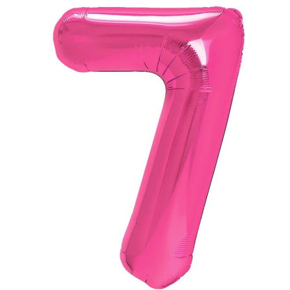 Balon din Folie Metalizata Klevo, Figurina Cifra, Tema Aniversare 40 cm, Ambalaj Individual, Pai inclus, Umflare cu Aer sau Heliu, Roz, Cifra 7