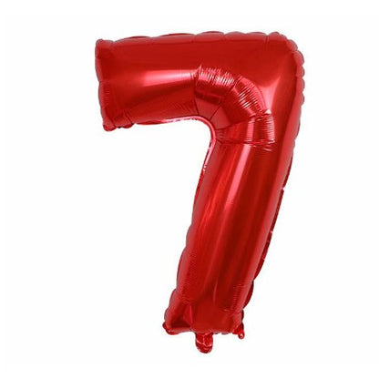 Balon din Folie Metalizata Klevo, Figurina Cifra, Tema Aniversare 80 cm, Ambalaj Individual, Pai inclus, Umflare cu Aer sau Heliu, Rosu, Cifra 7