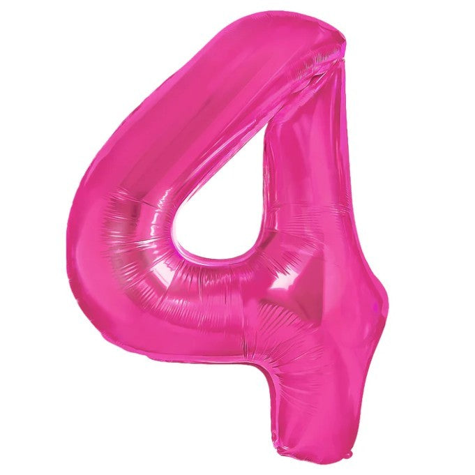 Balon din Folie Metalizata Klevo, Figurina Cifra, Tema Aniversare 80 cm, Ambalaj Individual, Pai inclus, Umflare cu Aer sau Heliu, Roz, Cifra 4