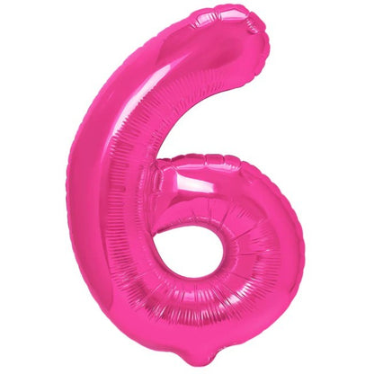 Balon din Folie Metalizata Klevo, Figurina Cifra, Tema Aniversare 80 cm, Ambalaj Individual, Pai inclus, Umflare cu Aer sau Heliu, Roz, Cifra 6