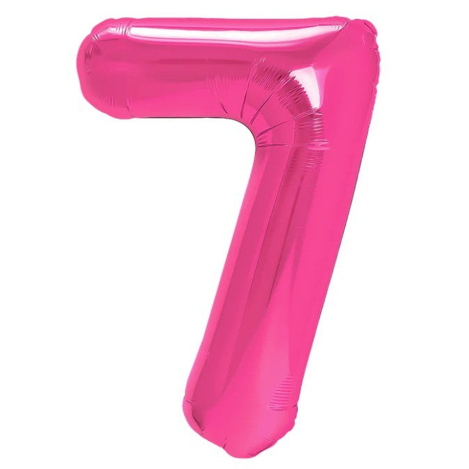 Balon din Folie Metalizata Klevo, Figurina Cifra, Tema Aniversare 80 cm, Ambalaj Individual, Pai inclus, Umflare cu Aer sau Heliu, Roz, Cifra 7