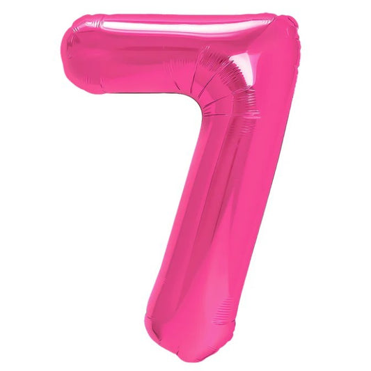 Balon din Folie Metalizata Klevo, Figurina Cifra, Tema Aniversare 80 cm, Ambalaj Individual, Pai inclus, Umflare cu Aer sau Heliu, Roz, Cifra 7