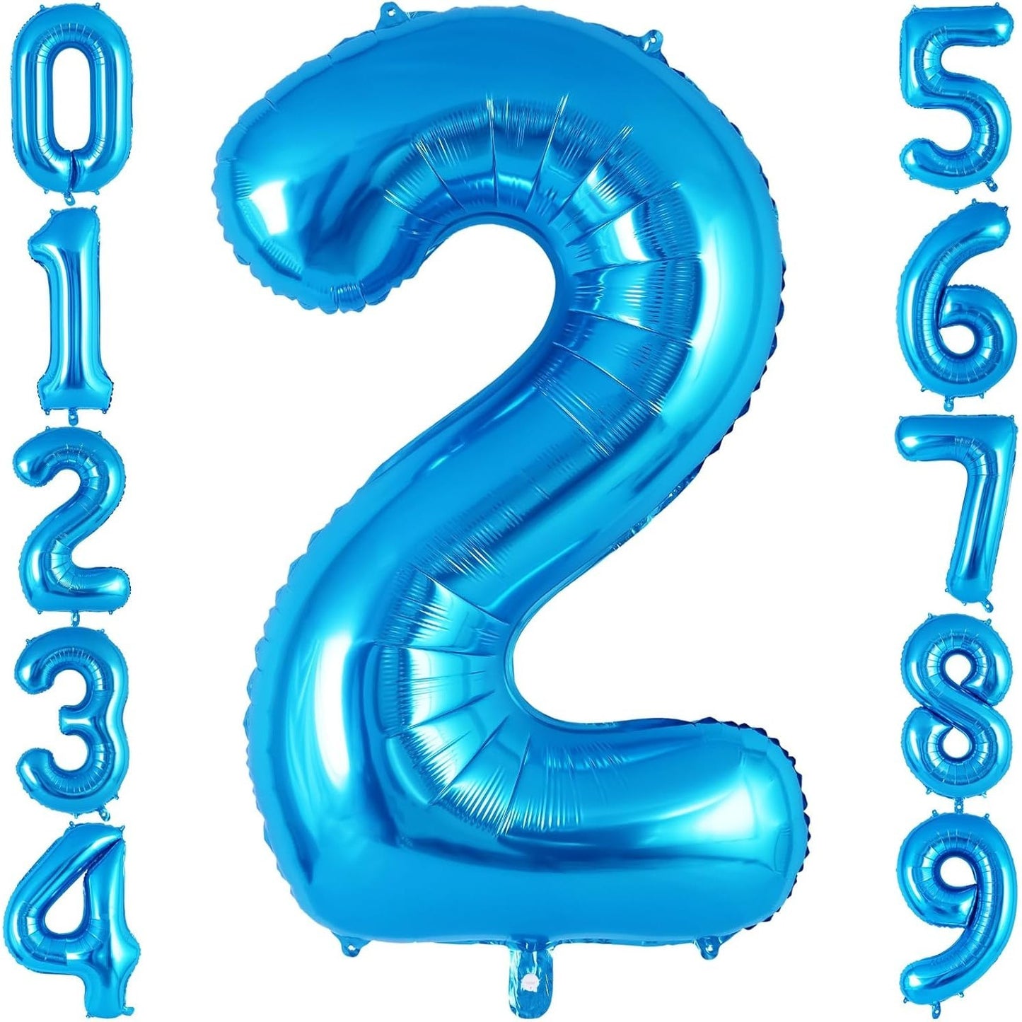 Balon din Folie Metalizata, Klevo, Figurina Cifra, Tema Aniversare 100 cm, Ambalaj Individual, Pai inclus, Umflare cu Aer sau Heliu, Albastru, Cifra 2