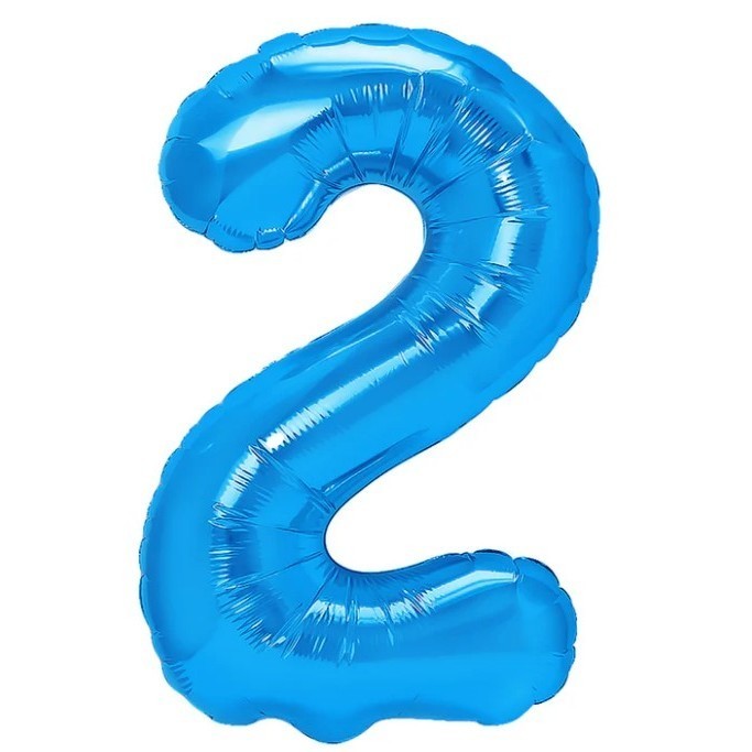 Balon din Folie Metalizata, Klevo, Figurina Cifra, Tema Aniversare 100 cm, Ambalaj Individual, Pai inclus, Umflare cu Aer sau Heliu, Albastru, Cifra 2