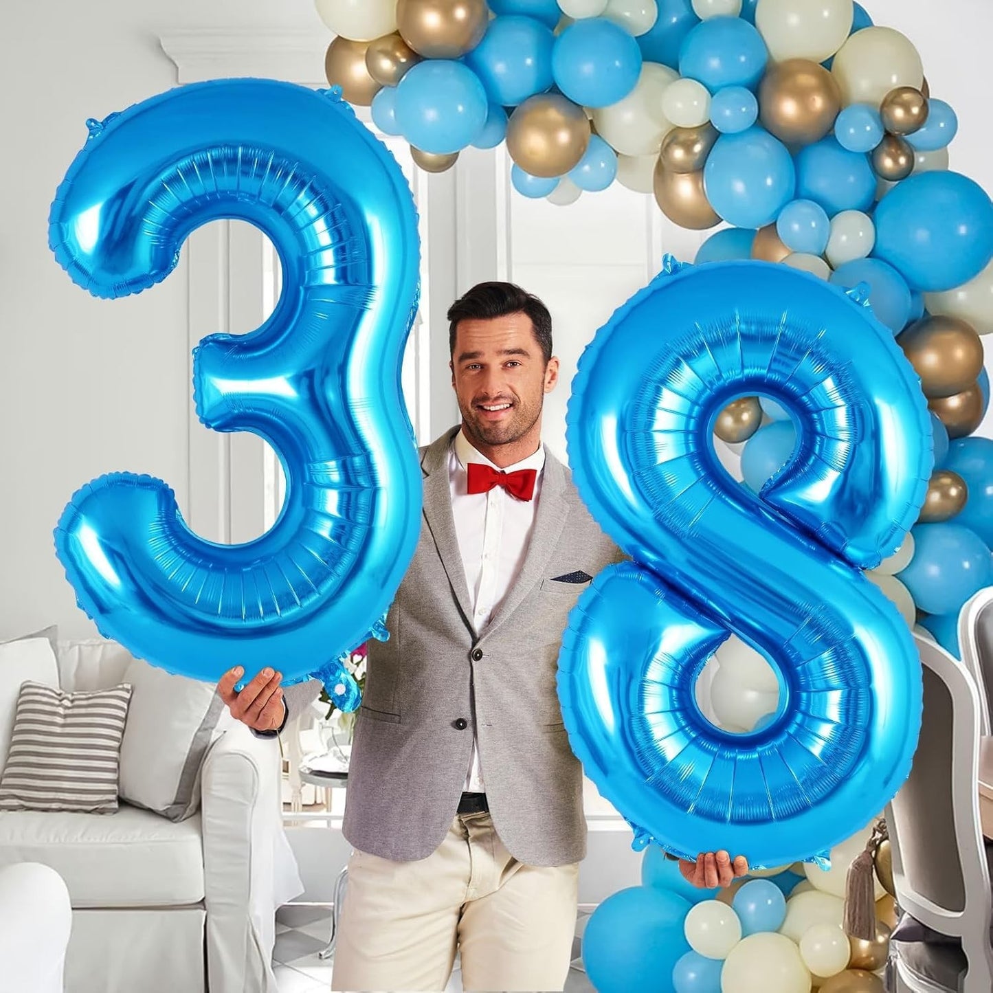 Balon din Folie Metalizata, Klevo, Figurina Cifra, Tema Aniversare 100 cm, Ambalaj Individual, Pai inclus, Umflare cu Aer sau Heliu, Albastru, Cifra 3
